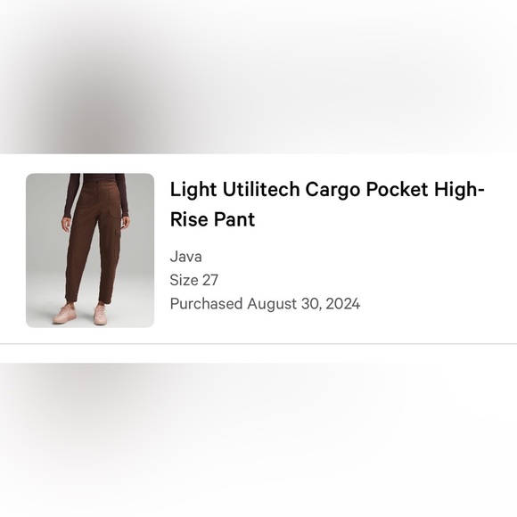 Lululemon Light Utilitech Cargo Pocket High-Rise Pant in Java Size 27 - Picture 6 of 9